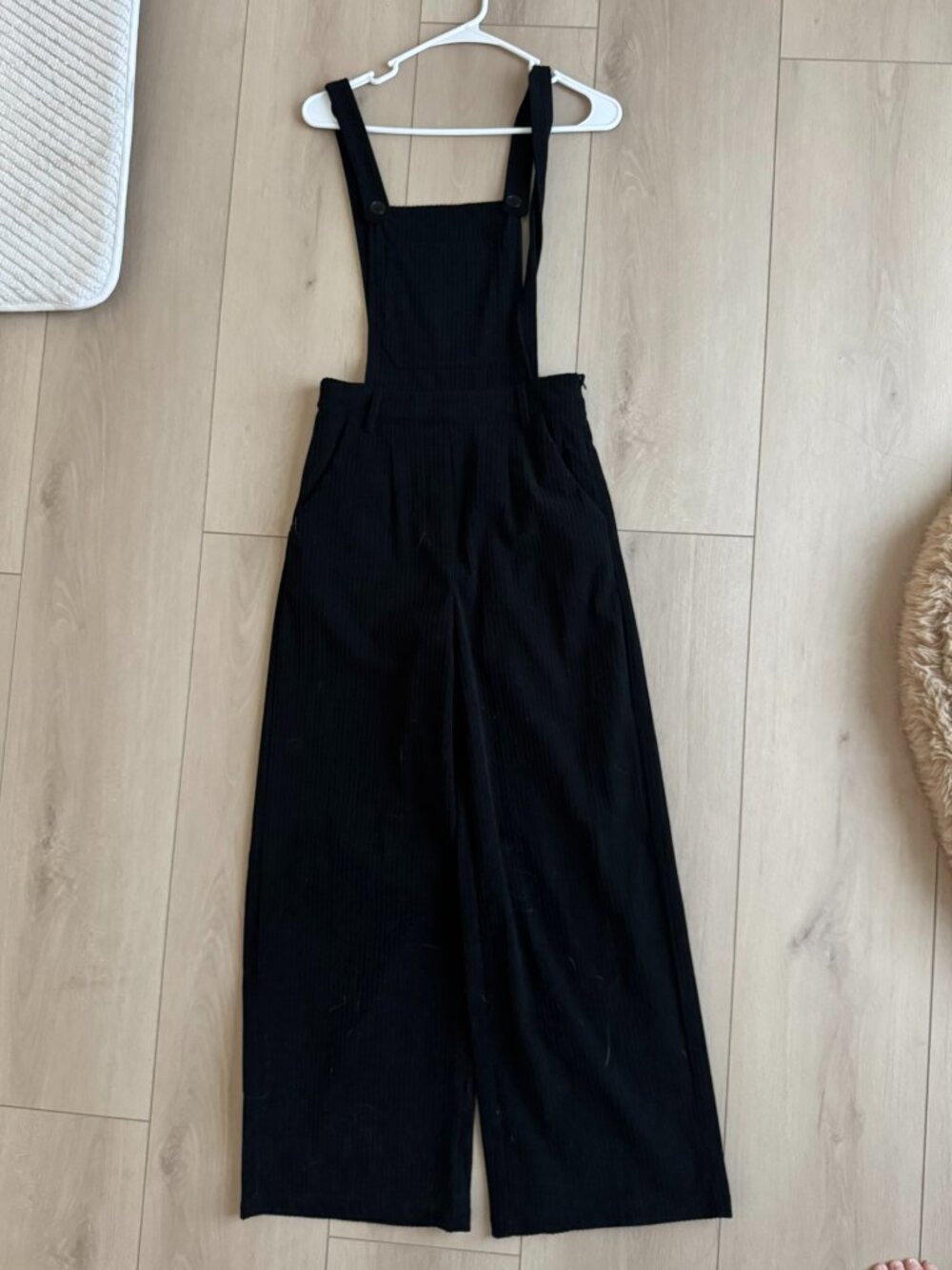 Black Wide Leg Ribbed Overall Jumpsuit Suspender Culotte XS/S